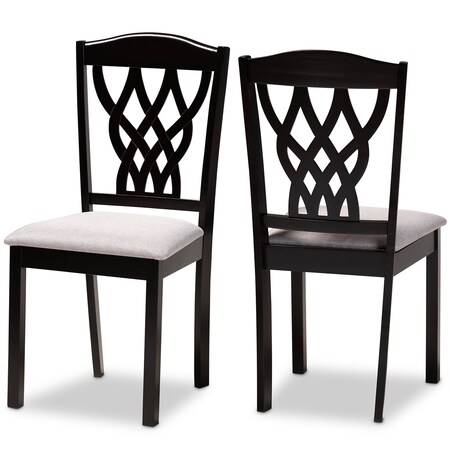 Baxton Studio Delilah Grey Upholstered and Dark Brown Wood 2-Piece Dining Chair Set 171-10952